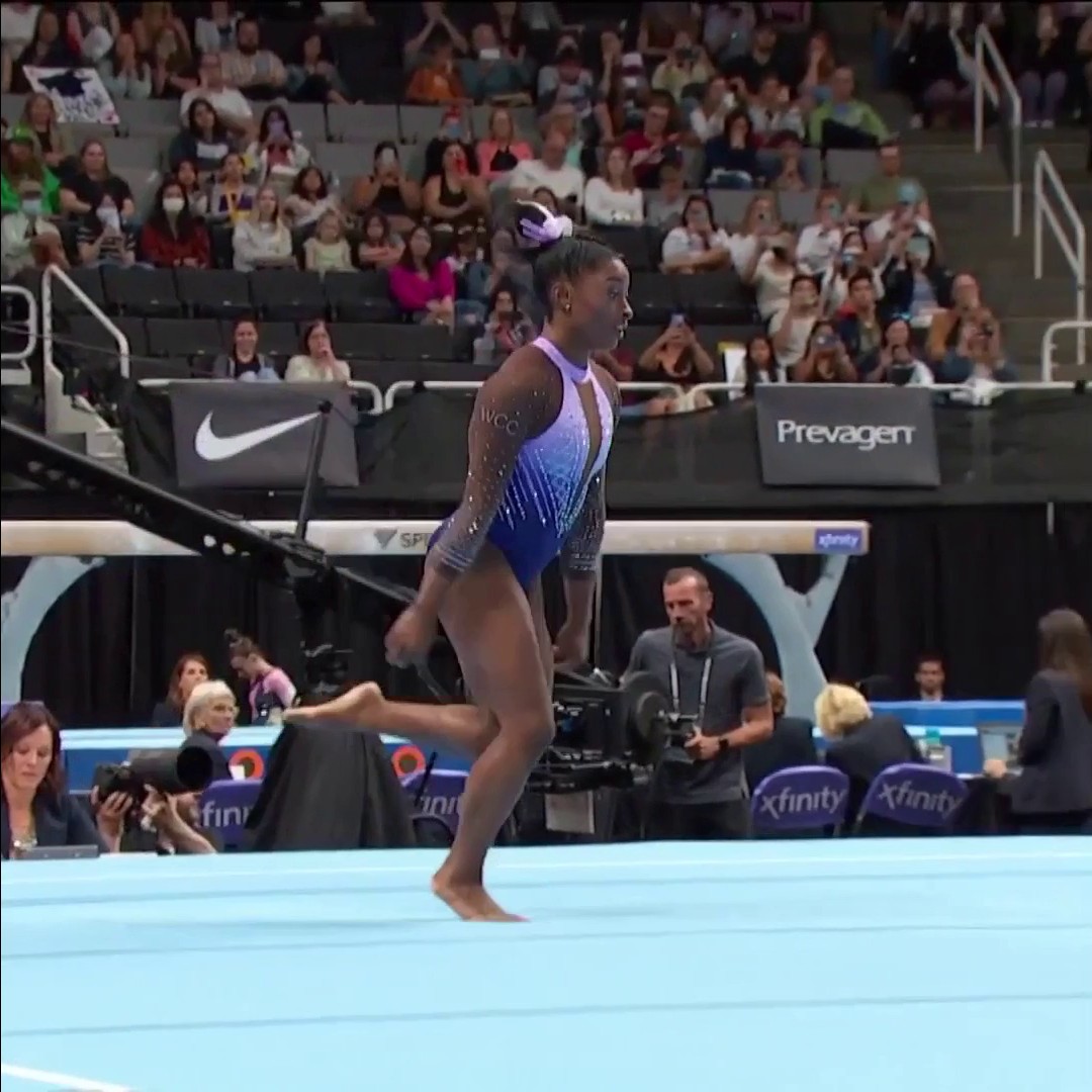 Simone Biles' floor routine in slo-mo is BEAUTIFUL! 😍 📺: #XfinityChamps on Peacock
