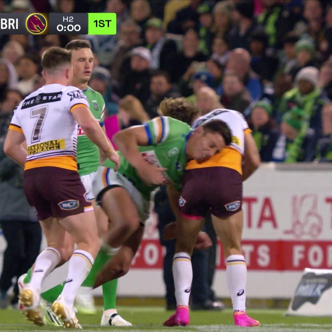 Tapine goes WHACK! 🤯 #NRLRaidersBroncos