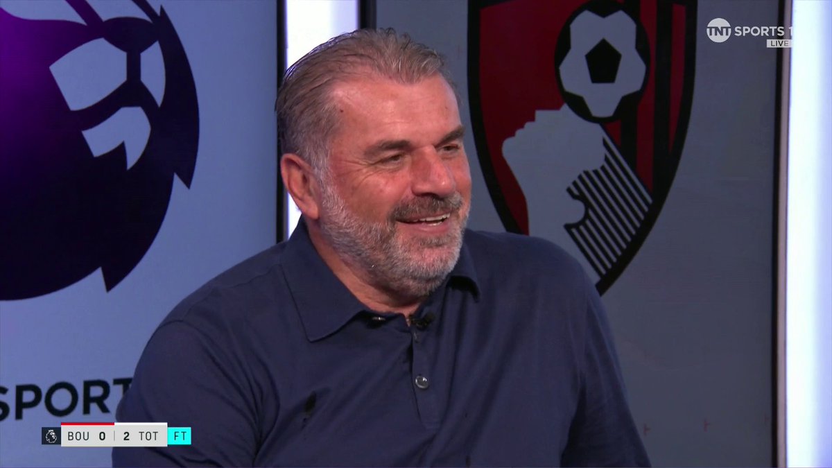 "Introduce yourself first mate." 🤣🤣🤣 The perfect entrance here from Ange Postecoglou as he joins us to reflect on Spurs' 2-0 victory over Bournemouth 🙌