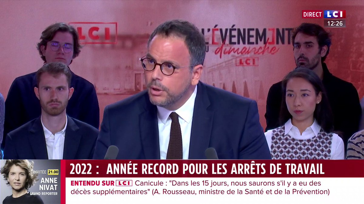 🗣️ "La hausse des arrêts maladie n'est pas soutenable", déclare Aurélien Rousseau Aurélien Rousseau, ministre de la Santé ▶ 𝐋'𝐞́𝐯𝐞́𝐧𝐞𝐦𝐞𝐧𝐭 𝐝𝐮 𝐝𝐢𝐦𝐚𝐧𝐜𝐡𝐞 #𝐋𝐂𝐈 - Marie Chantrait