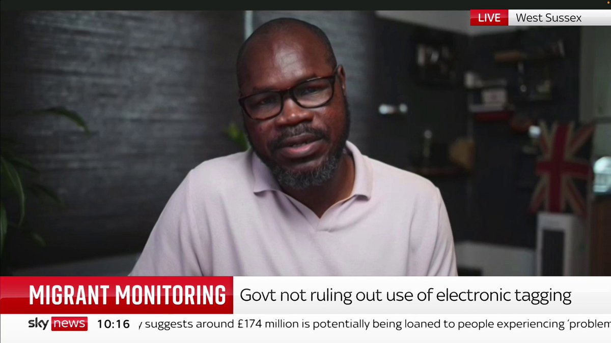 'Would hearing about electronic tagging have stopped you from coming to the UK?' Former refugee Kolbassia Haoussou says 'Absolutely not. What I am fleeing is more dangerous than electronic tagging. But, it would harm my psychology.' 📺 Sky 501