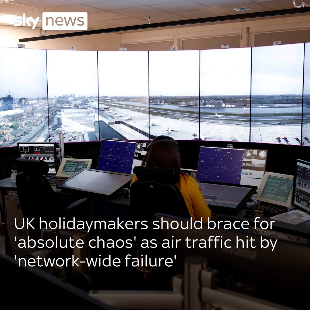 UK holidaymakers should brace for 'absolute chaos' as air traffic hit by 'network-wide failure.' Travel journalist Simon Calder told Sky News what will happen to flights in the air and those taking off today. Read more: