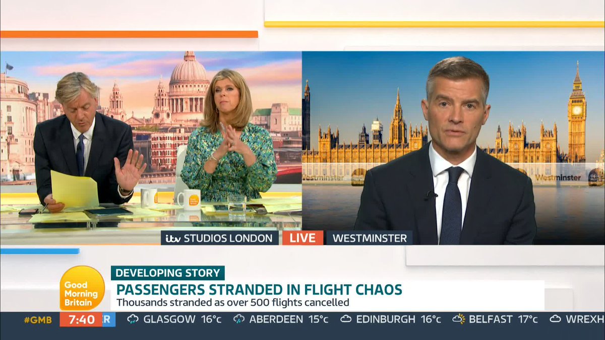 'Can you not accept that people watching this, if they're not going to the airport because their flight has been cancelled or they're stuck in an airport, their hearts will sink when they hear you trying to downgrade this?' Richard Madeley questions Transport Secretary Mark Harper