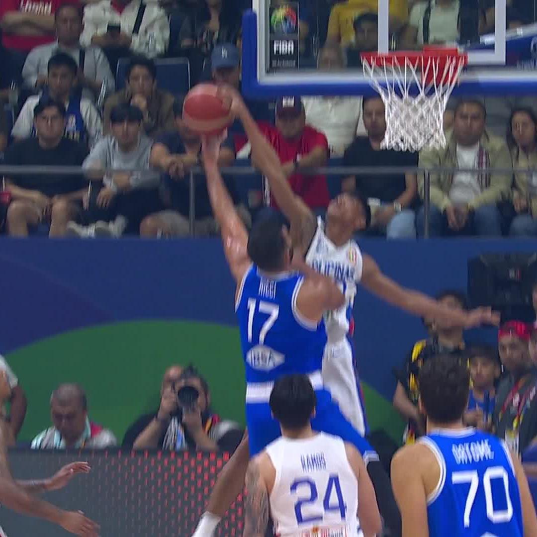 Philippines' 6'2" Rhenz Abando goes head-to-head in the paint with Italy's 6'7" Giampaolo Ricci and gets the TOUGH rejection 😲