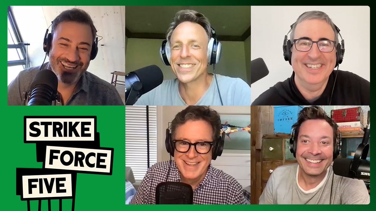 MAJOR LIFE UPDATE - for the remainder of the strike Stephen Colbert, Jimmy Fallon, Seth Meyers, John Oliver & I are joining forces for a new podcast called Strike Force Five. Hear the first episode tomorrow 8/30. ALL proceeds (thanks to Casamigos and Mint Mobile) go to support our out of work staffs. Listen now - Spotify Podcasts 🎙