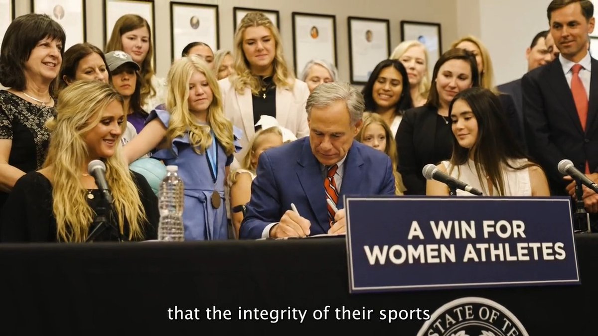 I was proud to sign the Save Women’s Sports Act this year. Biological men will NOT be allowed to compete against women in college athletics in Texas. Texas will safeguard the legacy and integrity of women’s collegiate sports for generations to come.