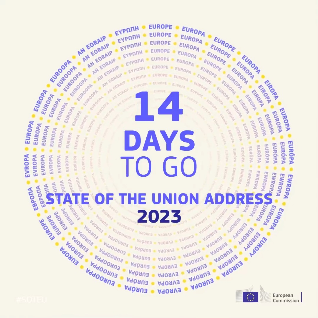 One Union, one speech, two weeks to go. Join us for the State of the Union address, the landmark annual event when we will reflect on our accomplishments and unveil the agenda that lies ahead! 📌 Tune in here on September 13 for President Ursula von der Leyen’s live speech. #SOTEU