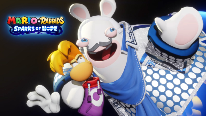 Rayman makes his great comeback to team up with Rabbid Mario and Rabbid Peach! #MarioRabbids Sparks of Hope DLC 3: Rayman in the Phantom Show is out now on #NintendoSwitch.