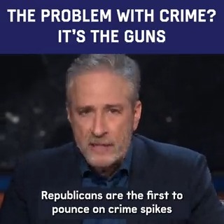 “Republicans are the first to pounce on crime spikes while never acknowledging that it’s their dismantling of reasonable gun regulation that’s enabled the fucking thing in the first place.” Jon Stewart back in Season 2 on why the right’s rhetoric on guns is so cynical.