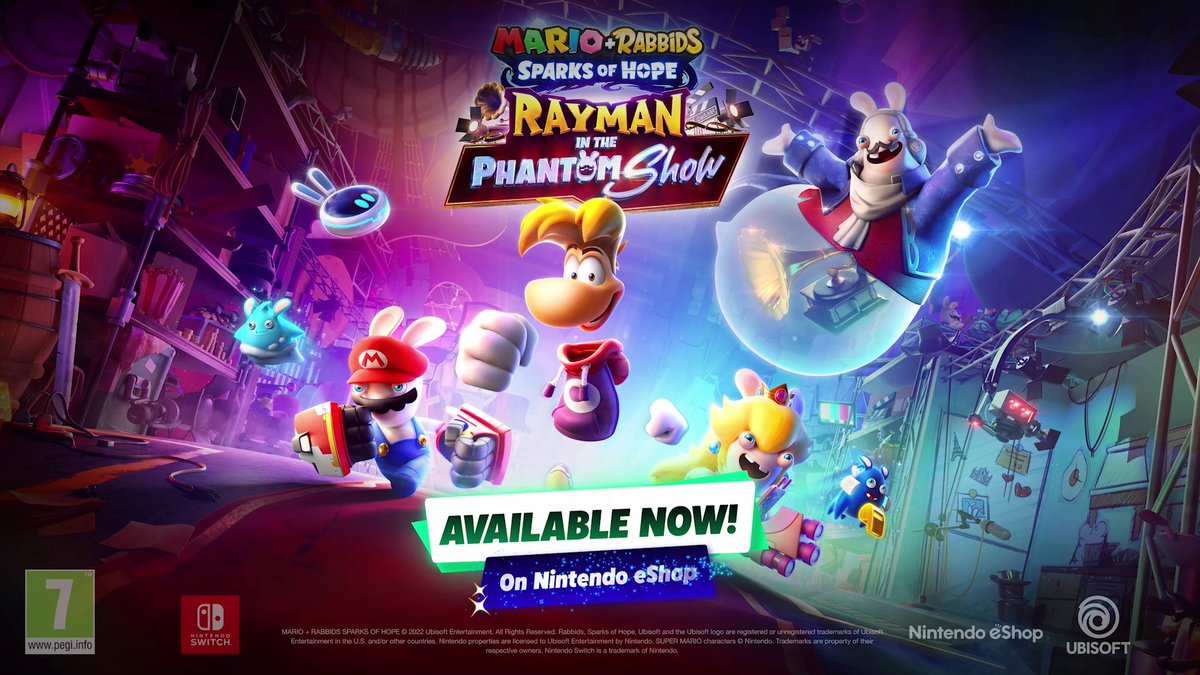Time for the GREAT comeback! The Phantom has brought together Rayman, Rabbid Peach and Rabbid Mario to become his TV Show’s next superstars! 🌟 Rayman in The Phantom Show is NOW available on Mario + Rabbids Sparks of Hope Sparks of Hope!