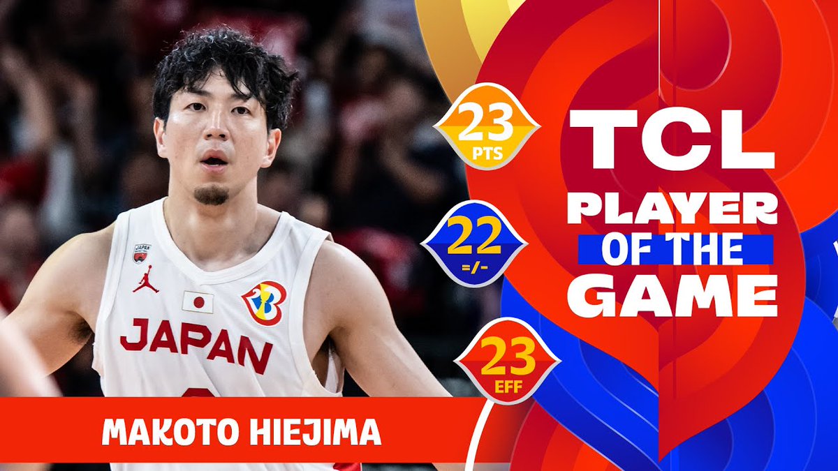 Makoto Hiejima earns TCL Player of the Game after leading Japan to a comeback victory on their home court! 😤 #FIBAWC x #WinForJapan 🇯🇵 I #InspireGreatness