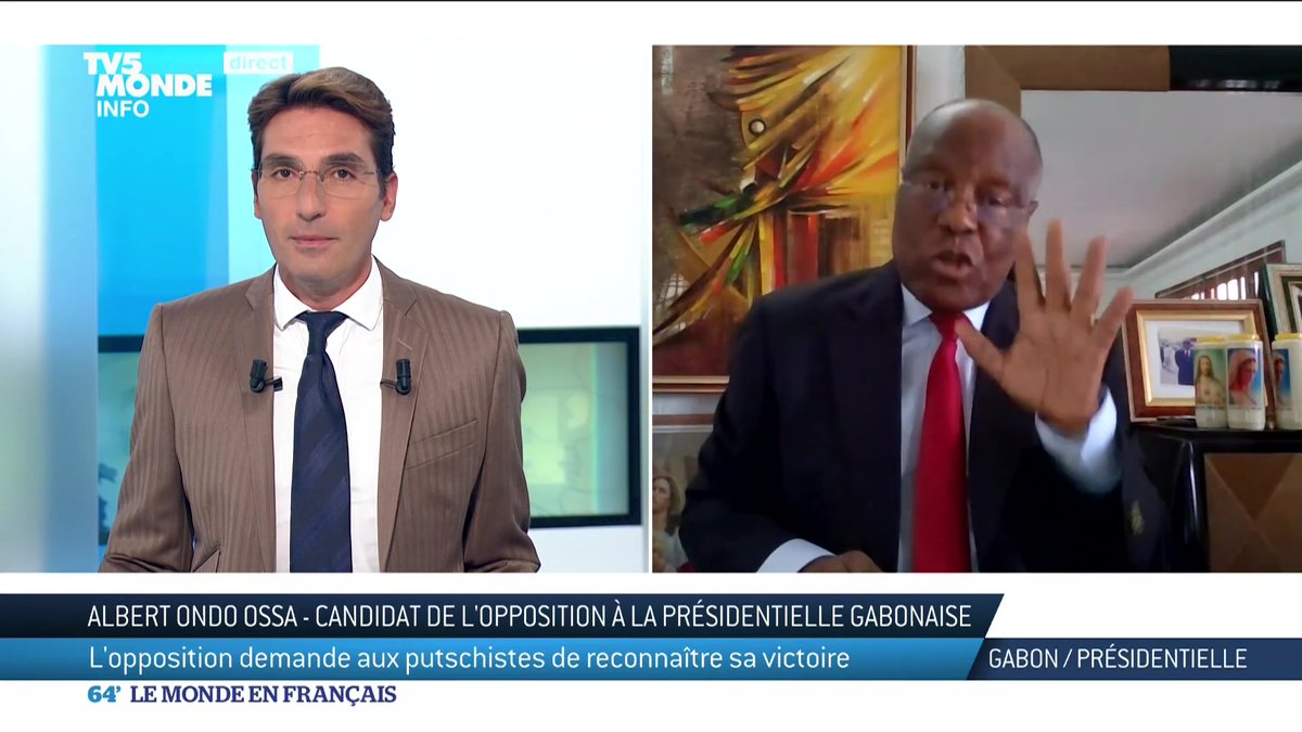 🗣️ "C'est une révolution de palais" Albert Ondo Ossa, candidat "consensuel" de l'opposition à la présidentielle, estime qu'Ali Bongo est "toujours au pouvoir" au Gabon, malgré le coup d'État militaire.
