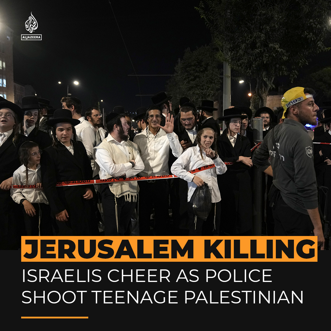 Video has emerged of Israelis cheering after Israeli forces shot dead a 14-year-old Palestinian boy in occupied East Jerusalem. Authorities say the boy had tried to stab a settler at a light rail station when he was shot and killed by Israeli forces ⤵️