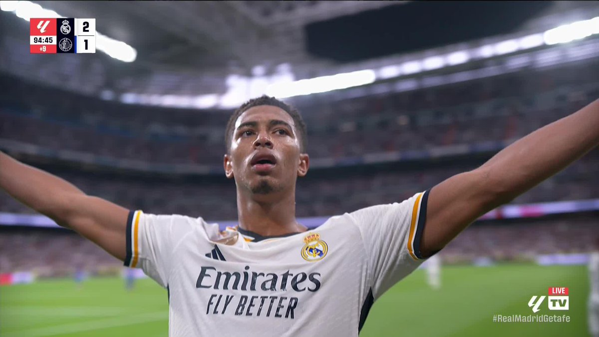 Jude Bellingham does it yet again 🤩 The England man nets a stoppage time winner for Real Madrid vs Getafe ⚽️ In 4 La Liga games he’s scored 5 goals and had 1 assist 🎯 The 20-year-old is on fire 🔥