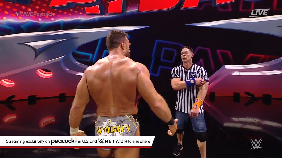 YEAH! Special Guest Referee John Cena gives a show of respect to LA Knight at #WWEPayback!