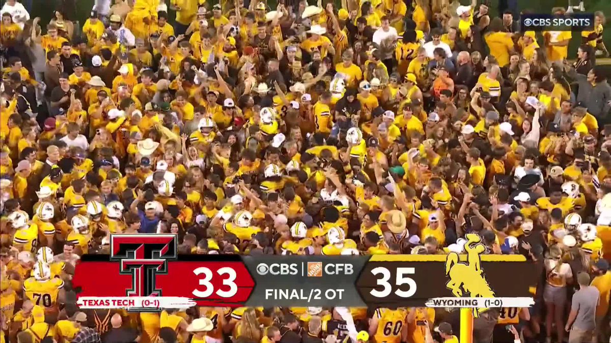 Wyoming BEATS Texas Tech in 2OT 😮 (via CBS Sports)