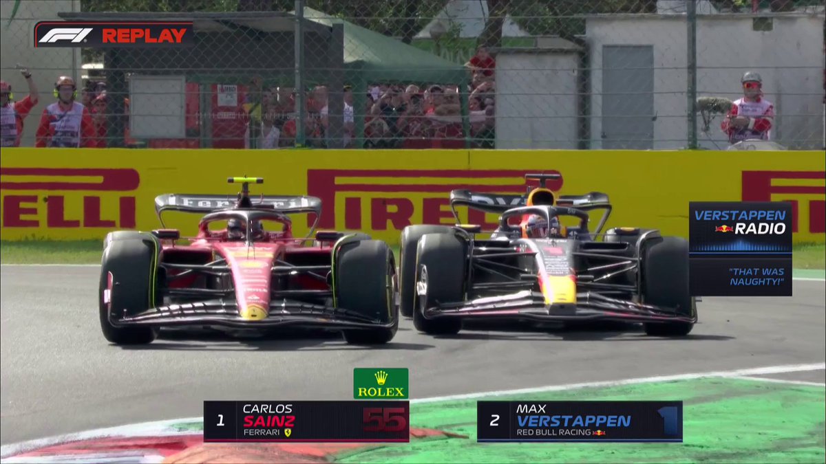 "That was naughty" 📻 Max and Carlos giving it their all early on in Monza! 👇