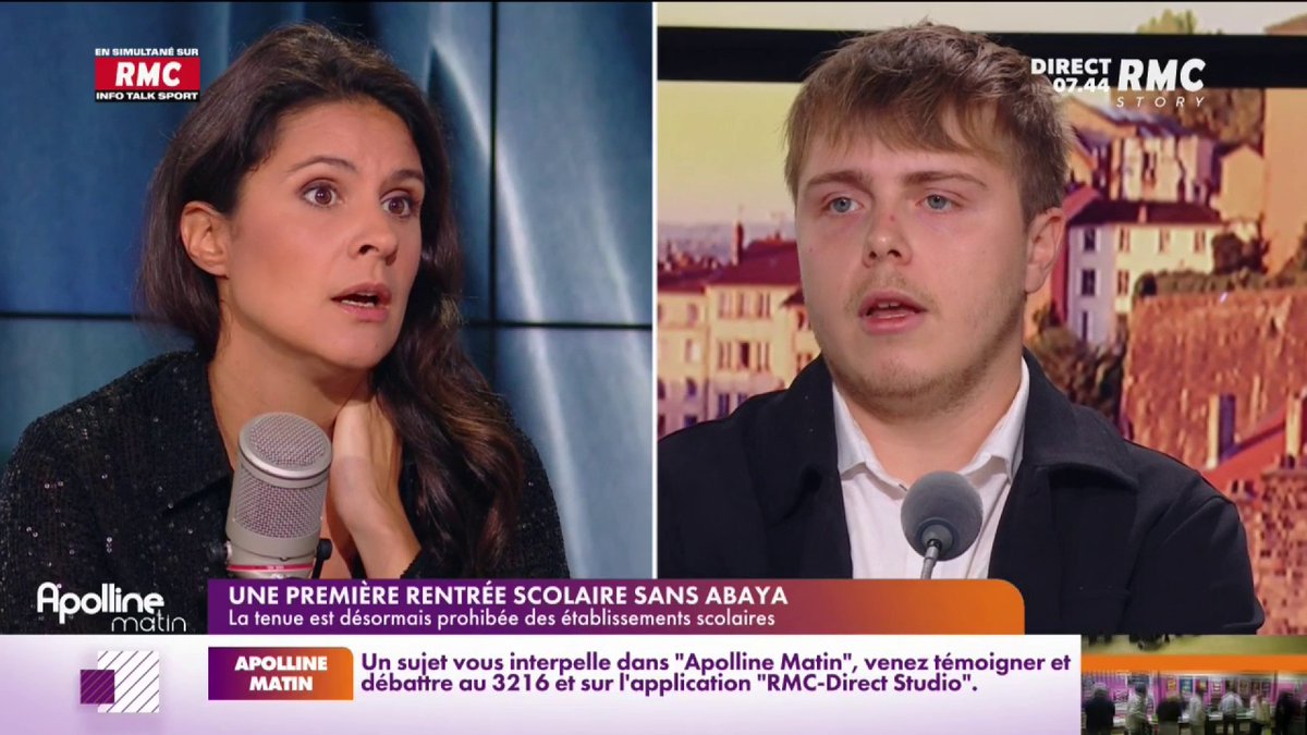 🎙 Louis Boyard sur RMC : "Je souhaite une bonne première rentrée dans l'école publique à Gabriel Attal. Sur l'abaya, moi qui viens d'un lycée du Val-de-Marne , je vais vous répondre : on s'en fout !" #ApollineMatin