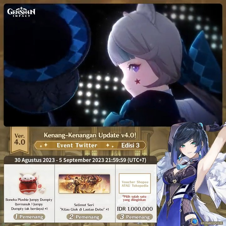 ✨Hari Ke-7✨ Kenang-Kenangan Update v4.0! Event Twitter #GenshinImpact - Edisi 3 Cara Partisipasi: ① Ikuti Genshin Impact Indonesia ② Retweet postingan ini Kalian akan langsung dapat hasil event-nya! Peraturan Event: #FollowGenshinImpactID