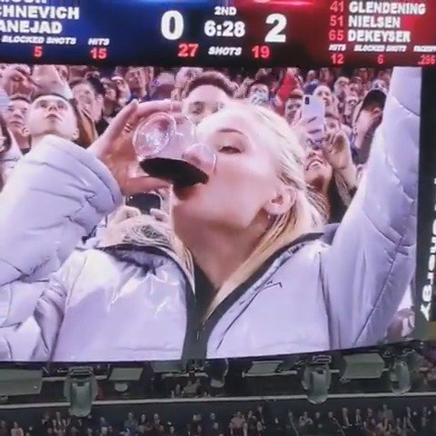 good time to bring back this iconic moment of sophie turner drinking wine and dabbing on the jumbotron at a hockey game