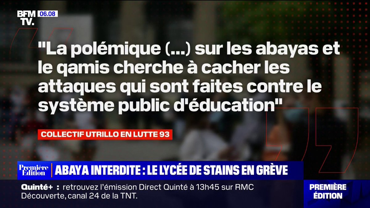💬 "Nous tenons à nous désolidariser de la politique islamophobe du gouvernement" ➡ Le lycée de Stains, en Seine-Saint-Denis, se met en grève contre l'interdiction du port de l'abaya à l'école