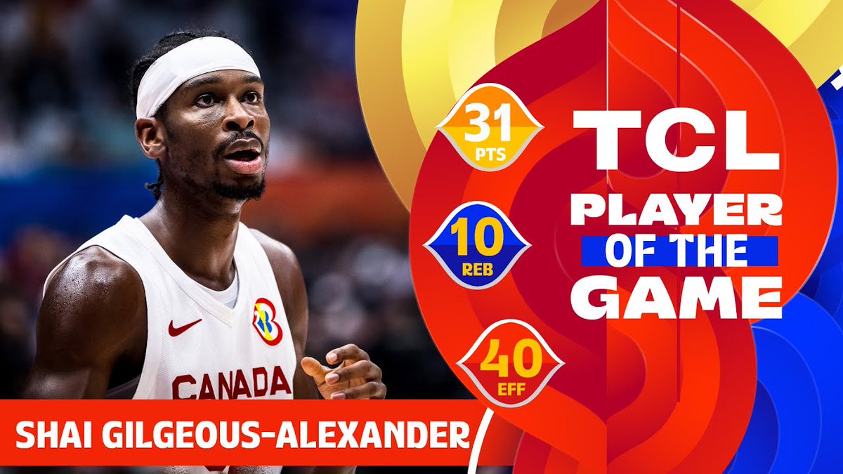 There were no answers for Shai Gilgeous-Alexander, who popped off to take Canada to the Semi-Finals and earn TCL Player of the Game honors 💪 📊 31 PTS | 10 REB | 4 AST | 2 STL | 67% FG | 40 EFF #FIBAWC x #WinForCanada 🇨🇦 | #InspireGreatness