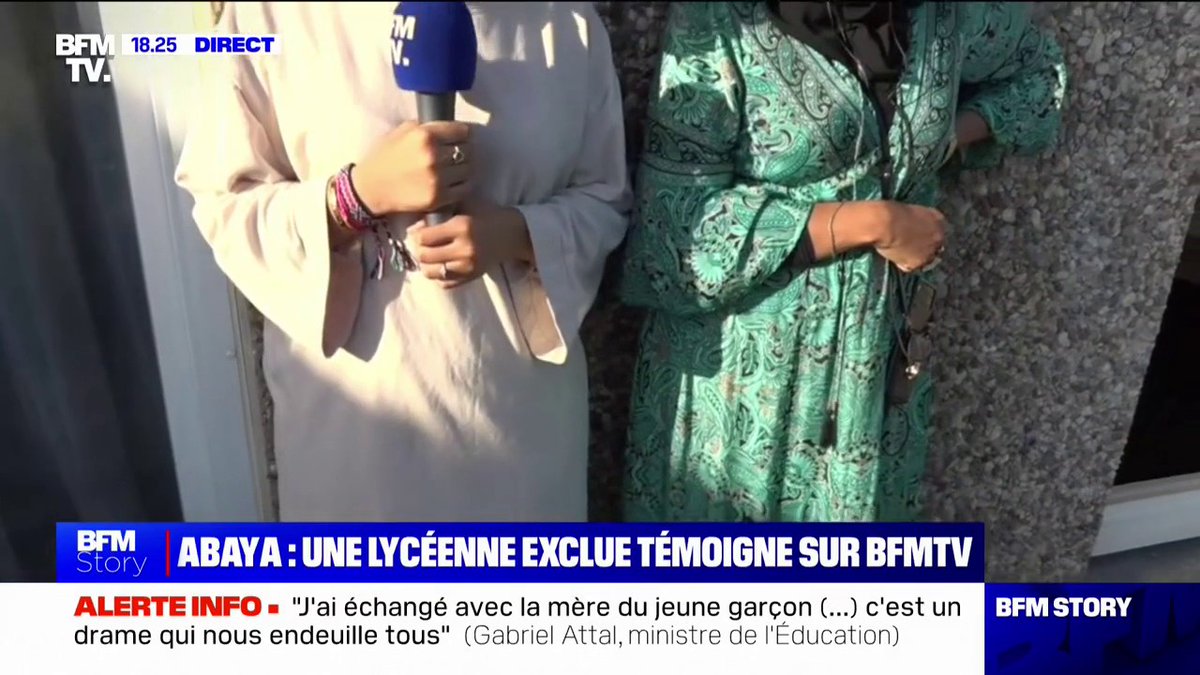 💬 "Elle m'a dit que ce n'était pas une tenue adaptée pour les cours, que c'était comme une abaya" ➡ Une lycéenne exclue de son établissement de Grande-Synthe (Nord) en raison de sa tenue vestimentaire témoigne sur BFMTV