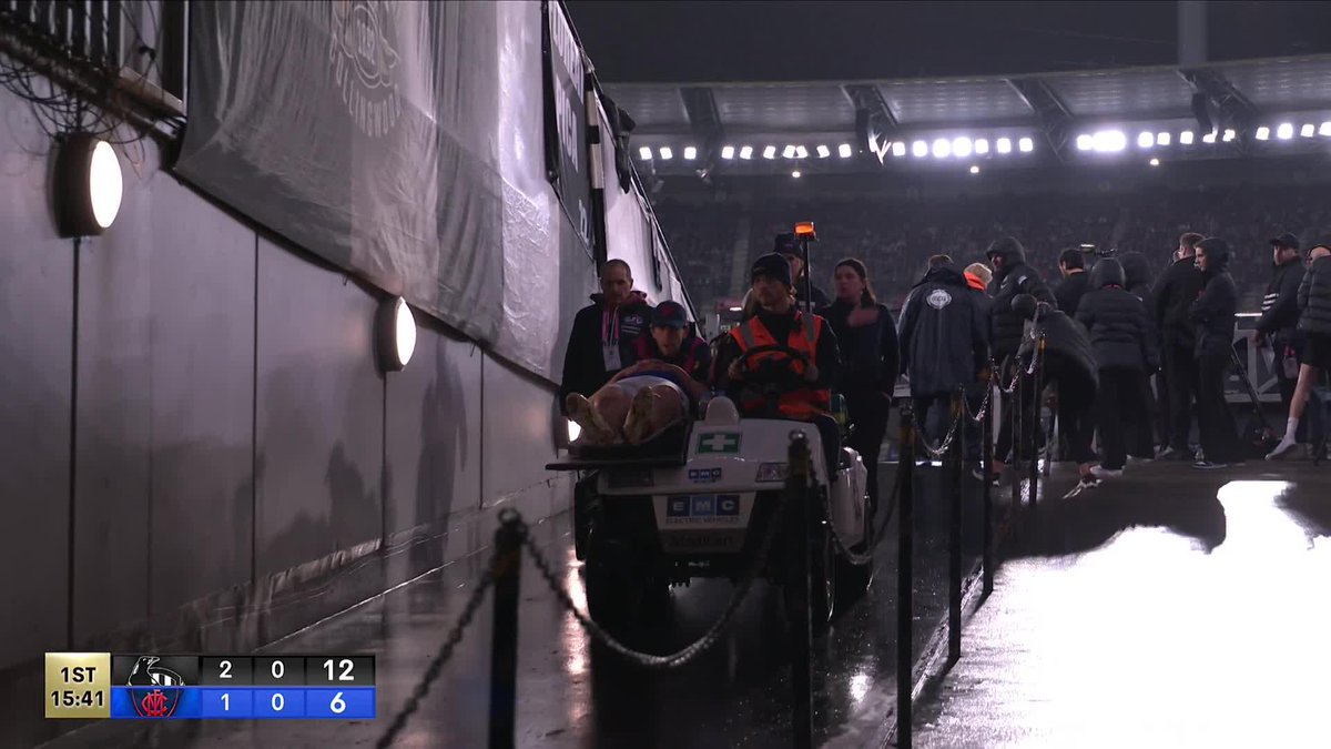 Angus Brayshaw was stretchered off following this incident with Brayden Maynard. #AFLFinals
