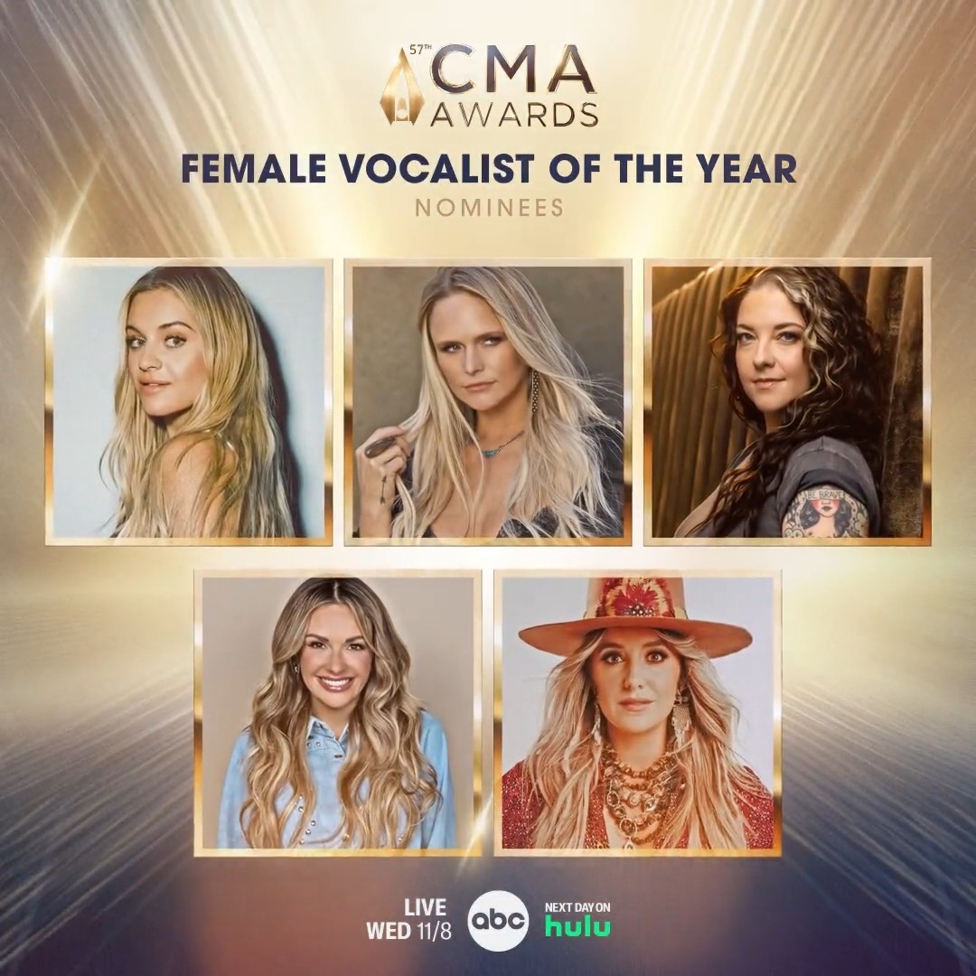 The #CMAawards FEMALE VOCALIST of the Year nominees are... ✨ Kelsea Ballerini ✨ @MirandaLambert ✨ Ashley McBryde ✨ @CarlyPearce ✨ @LaineyWilson