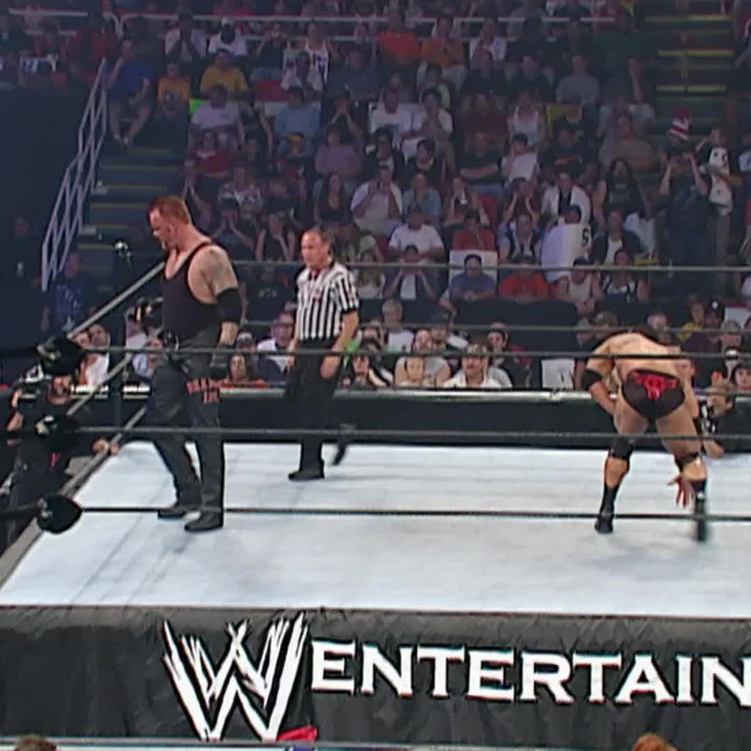 Undertaker, The Rock, and Kurt Angle steal each others finisher. 🤣