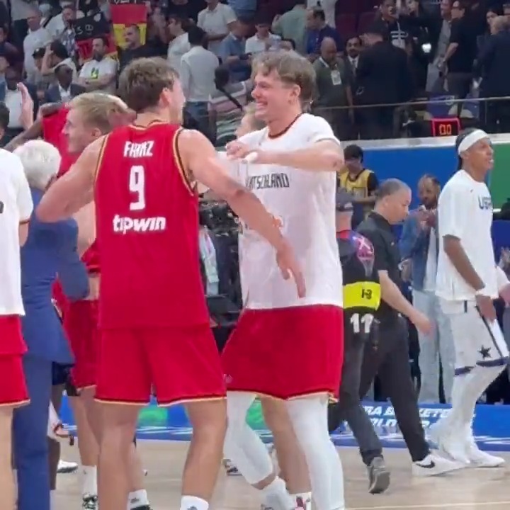 Courtside view of Germany celebrating history! 🇩🇪 #FIBAWC | #WinForAll