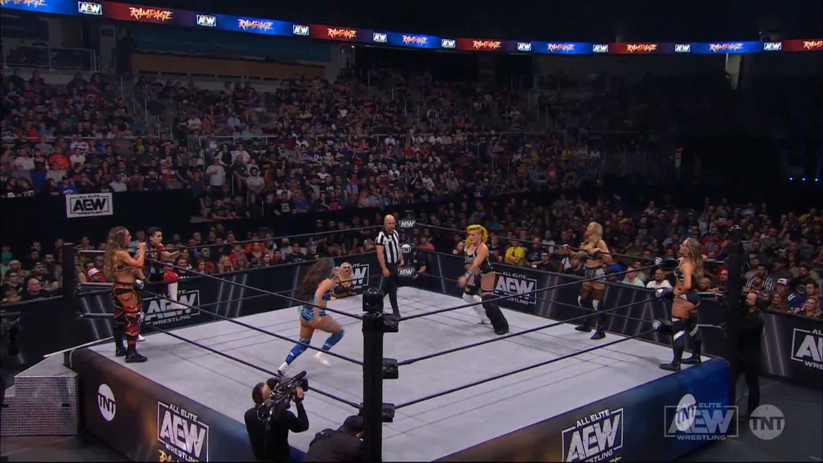 Taya Valkyrie and Skye Blue are throwing haymakers! Watch #AEWRampage on TNT! Dr. Britt Baker, D.M.D. | Skye Blue | HIKARU SHIDA 志田 光 | Anna Jay | TAYA VALKYRIE | #TheBunny