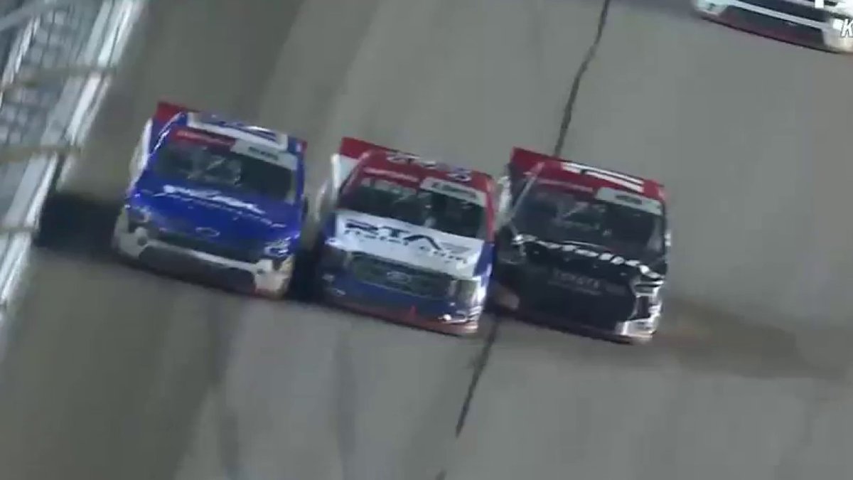 THREE WIDE FOR THE LEAD! Repost to congratulate Christian Eckes on his NASCAR CRAFTSMAN Trucks WIN at Kansas.