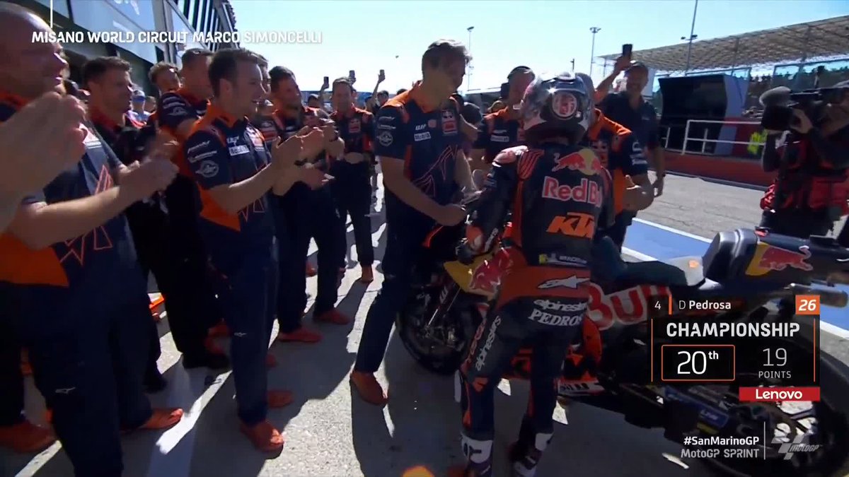 What an effort! 👏 Dani Pedrosa just misses out on the podium after Pecco Bagnaia's strenuous defence 👀 #SanMarinoGP 🇸🇲