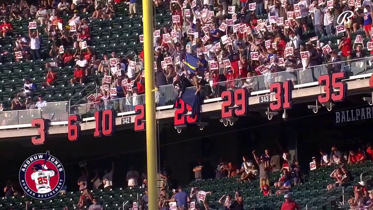 The Braves retired Andruw Jones' number before tonight's game