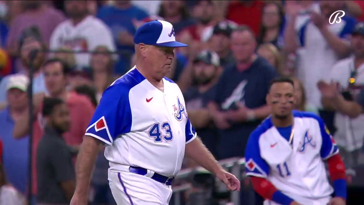 Brian Snitker has been ejected after Austin Riley was hit by a pitch in the fourth inning.