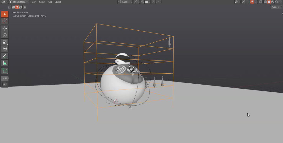 ok so turns out you can do an easier and more reliable setup with lattices! give a lattice a position constraint to follow the X and Y axis to stay centered on the object, then widen the bottom and its a very satisfying result fuckin love this stupid lemur balloon 🤤