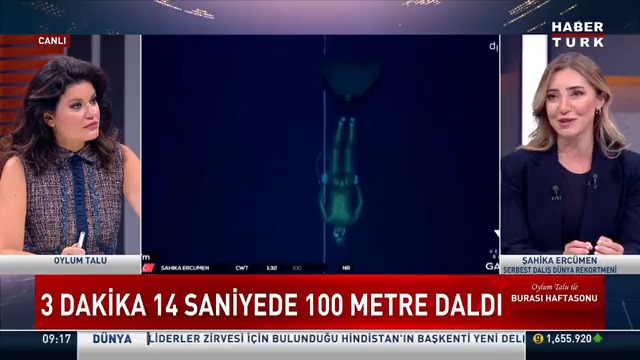 Rekortmen dalışçı Habertürk TV'de👏🏻 📌3 dakika 14 saniyede 100 metreye dalıp, çıktı. Rekor dalış sırasında neler yaşadı, nasıl hazırlandı? #BurasıHaftasonu'nda Oylum Talu sordu; Serbest Dalış Dünya Rekortmeni Şahika Ercümen yanıtladı.