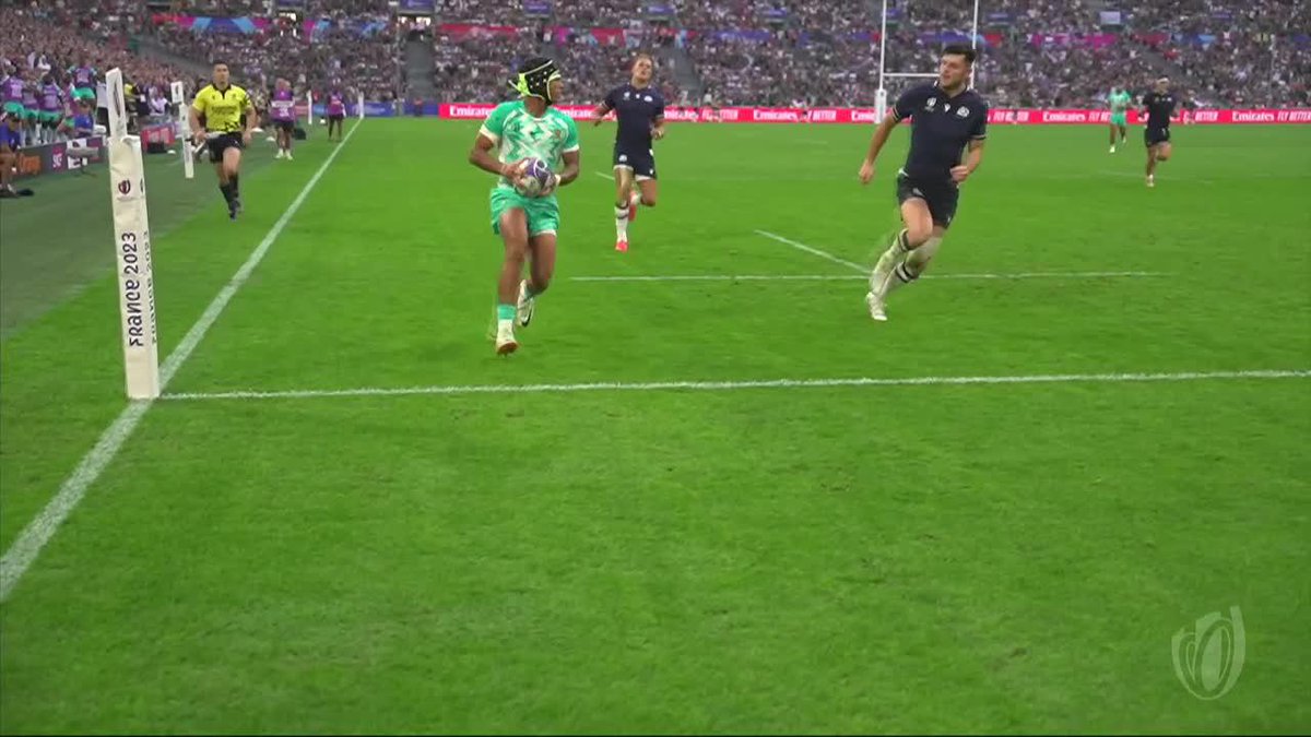 No-look cross-kick pass. 🤤 Outstanding. Manie Libbok ➡️ Kurt-Lee Arendse. #RWC2023 #RSAvsSCO