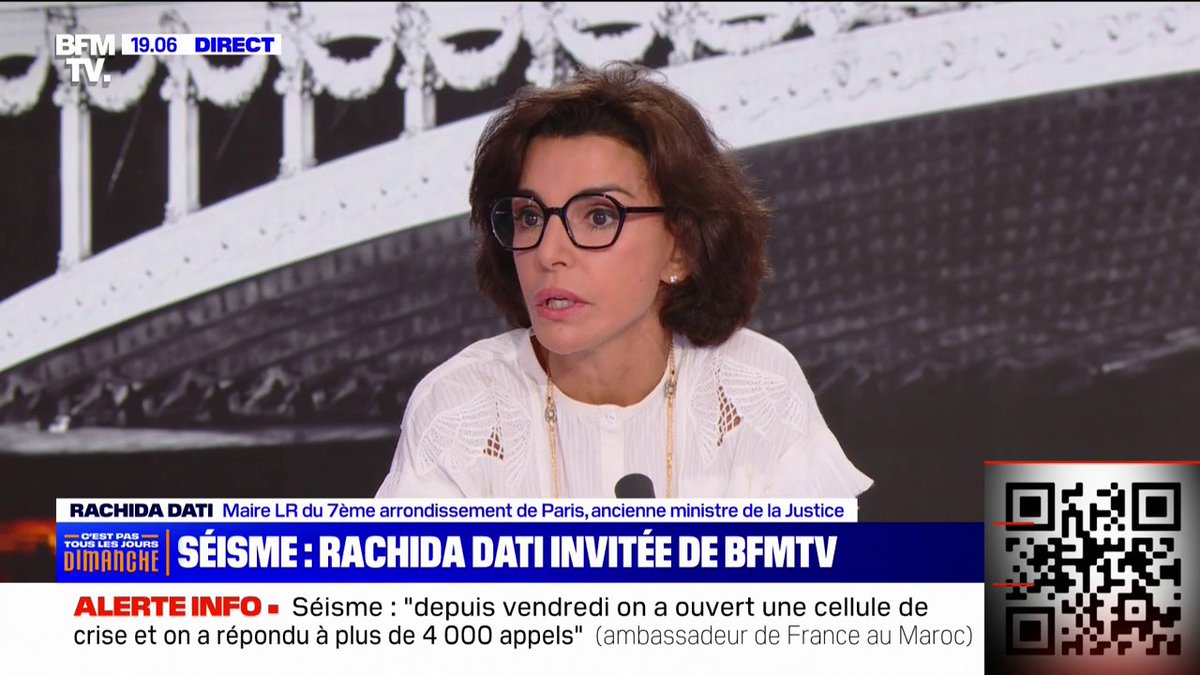 Rachida Dati (Rachida Dati ن): "J'ai une pensée pour ces Marocains qui résistent, qui sont solidaires"