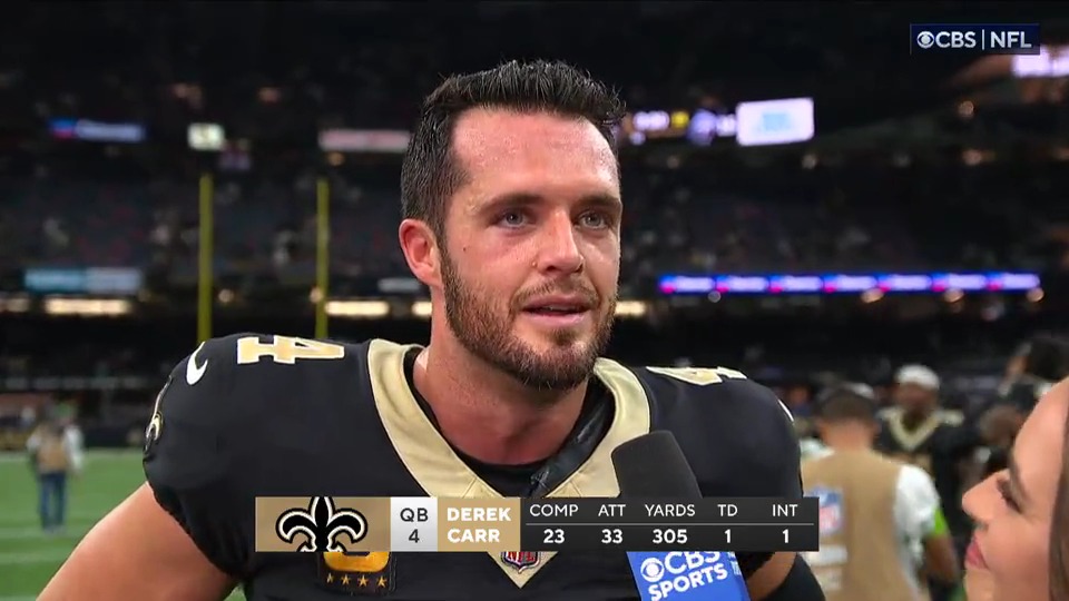 "A lot of emotions today... I just wanted to win for this city." New Orleans Saints QB Derek Carr spoke to Amanda Guerra after his debut in New Orleans ⚜️