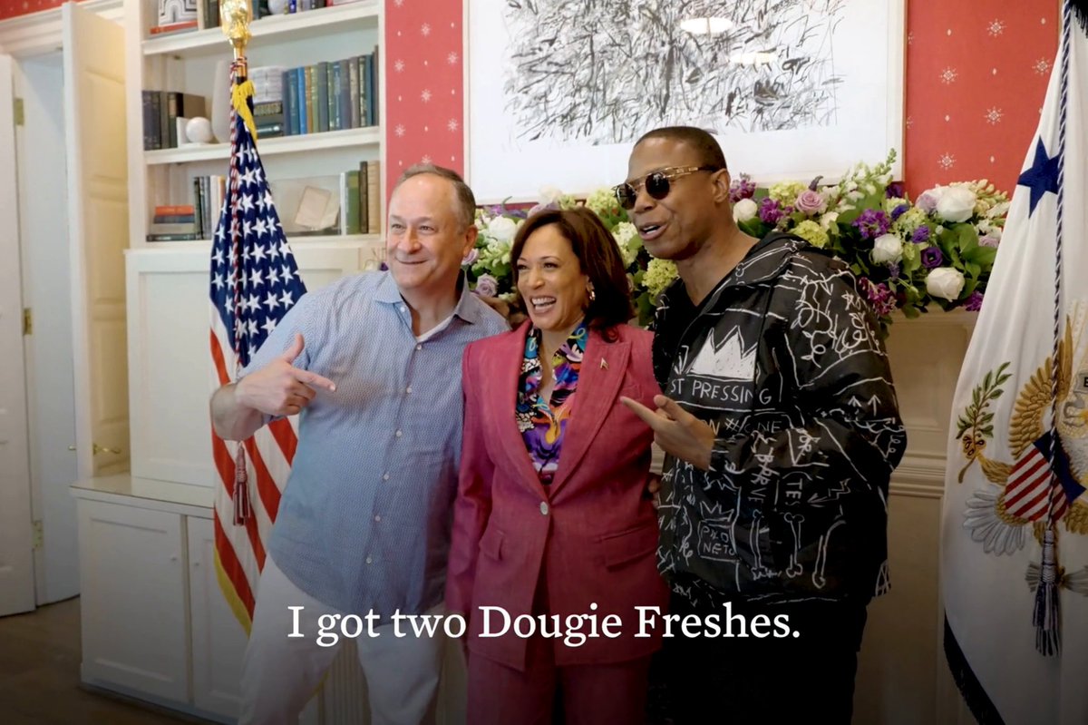 My two Dougies — Dougie E. and Doug E. Fresh! I'm grateful for these two and everyone else who joined us to celebrate 50 years of hip hop at the Vice President's Residence yesterday.
