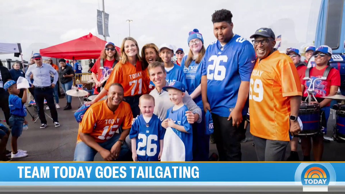 The NFL season is back 🏈 Savannah Guthrie, Hoda Kotb, Craig Melvin and Al Roker joined Eli Manning at the #NYGiants New York Giants game with the TackleKidsCancer initiative to invite a few courageous kids currently in treatment for a football tailgate full of surprises. ❤️