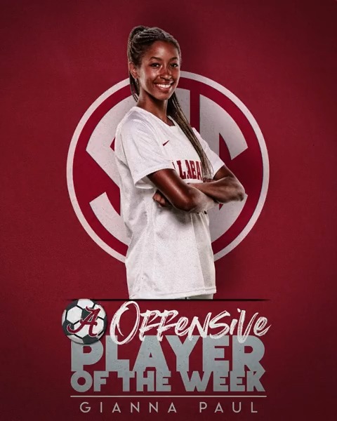 ⚽️WK4 | SEC Soccer Player of the Week OFFENSIVE: Gianna Paul Alabama Soccer x #SECSOC