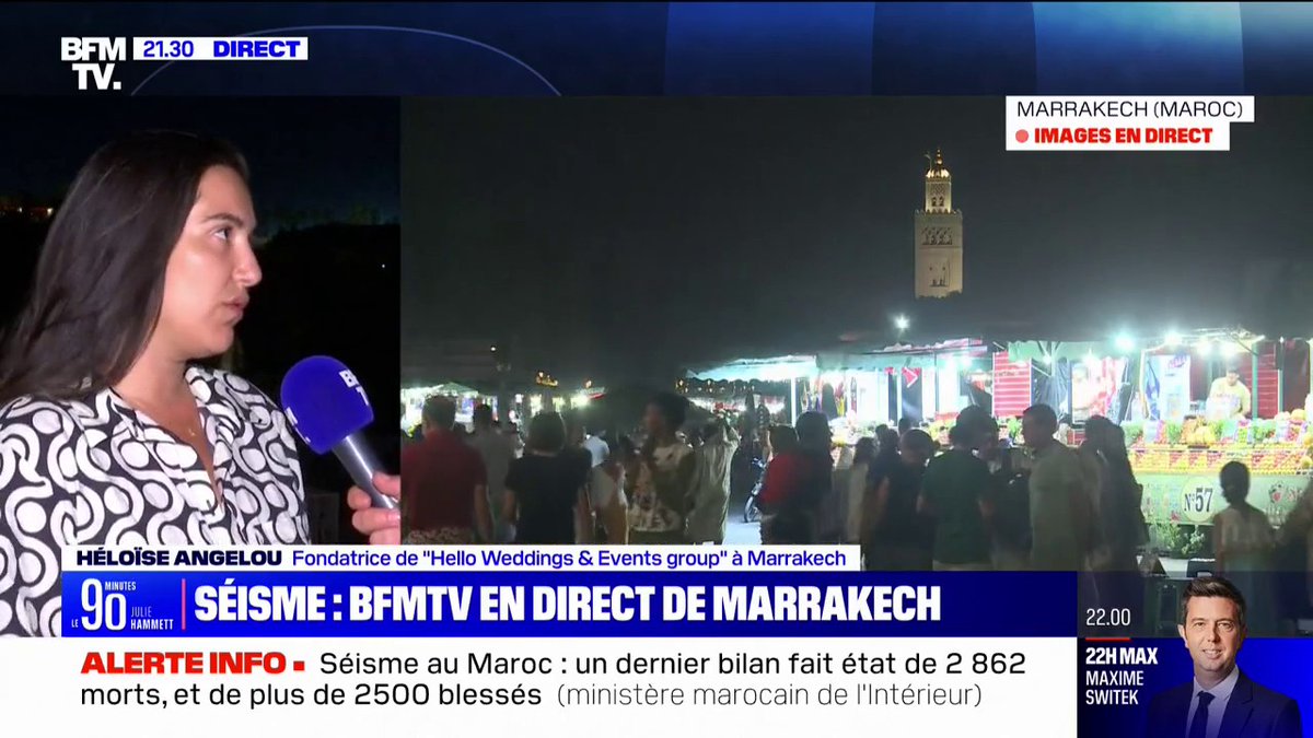 💬 "Aidez-nous en venant ici, surtout n'ayez pas peur de venir" ➡ Héloïse Angelou, chef d'entreprise dans l'évènementiel à Marrakech, s'inquiète des retombées du séisme sur le tourisme au Maroc