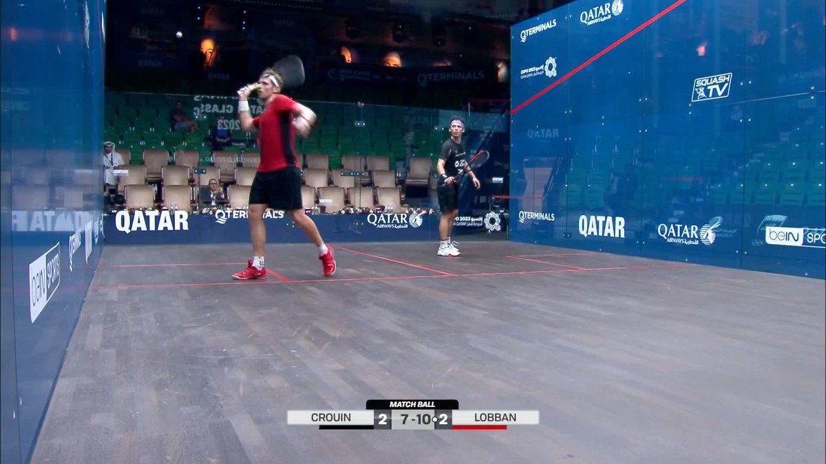 A first Platinum quarter-final for Greg Lobban! 💪 An incredible performance from the World No.25, who comes from behind twice to beat last year's finalist and No.7 seed Crouin #QatarClassic