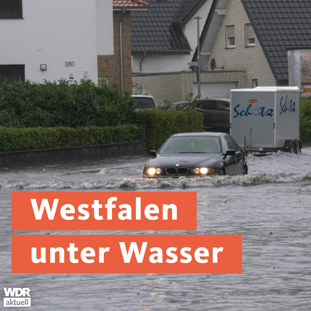 Überschwemmungen in Westfalen: Wegen des heftigen Regens wurden mehrere Straßen überflutet, die A2 musste zwischenzeitig gesperrt werden. #Gewitter