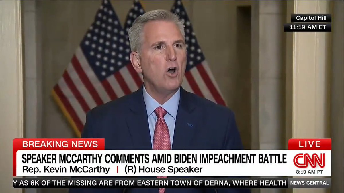 House Speaker Kevin McCarthy announces that he has endorsed launching a formal impeachment inquiry into President Joe Biden