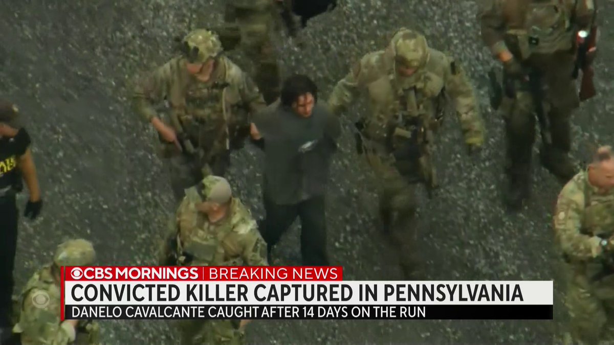 BREAKING: Video shows Danelo Cavalcante, the convicted killer who escaped from a Pennsylvania prison 14 days ago, escorted by law enforcement officers following his capture.