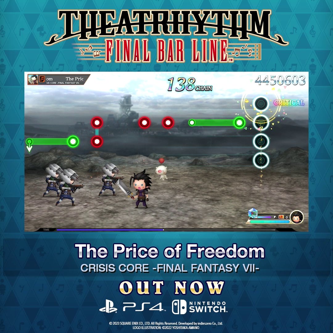 The Price of Freedom is steep indeed… If you play this song from Crisis Core -FINAL FANTASY VII- with just Zack Fair in your party, you'll be able to recreate one of the game's most iconic moments! What other amazing references have you spotted in Theatrhythm Final Bar Line?